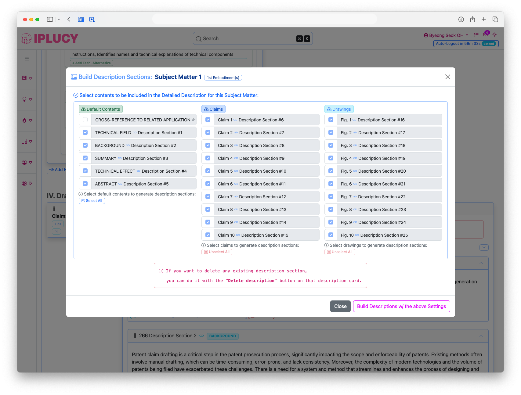 Build Descriptions Dialog